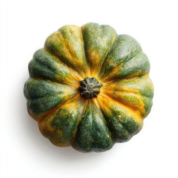 Real green orange pumpkin isolated round white.