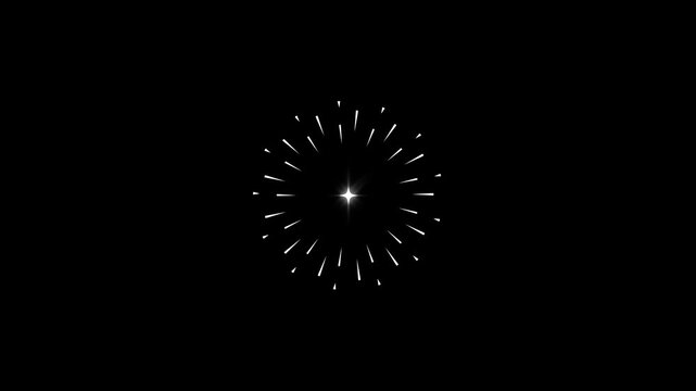Modern firework burst with glowing circular lines, sparkling star twinkle animation, abstract ring explosion, doodle blast motion graphics, cinematic seamless black background in 4k resolution