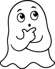 Obraz premium Cute Thinking Ghost Character Line Art Vector Icon