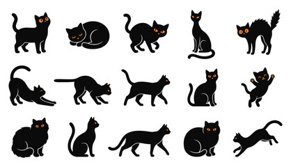 Obraz premium Set of silhouettes featuring a black cat halloween vector collection with various poses for holiday design projects