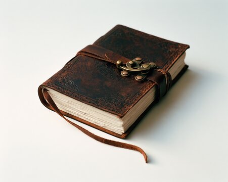 Antique Leather Journal with Intricate Embossed Design and Brass Lock Closure