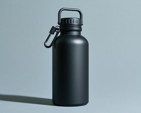 Black Water Bottle with Carabiner Hook