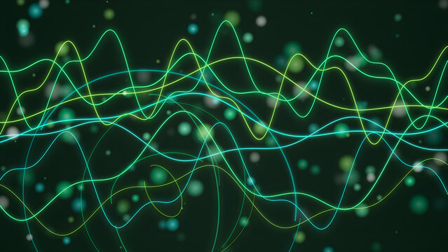 Green sound wave lines with music audio frequency spectrum