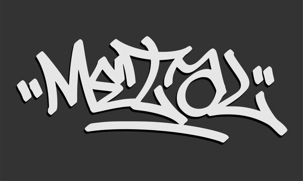 Metal graffiti tag shows hand style lettering with underline on dark background layout. Urban street art typography wordmark for heavy metal music band merchandise apparel design clip art.