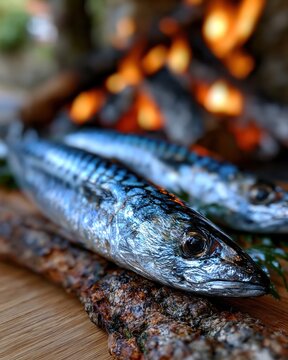 Freshly Grilled Fish Glistening by the Warm Glow of a Passionate Fire