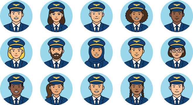Diverse airplane pilot avatars