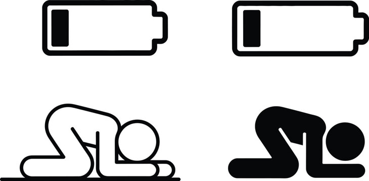 Low battery fatigue and burnout icons vector illustration