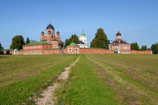 View of the ancient Spaso-Borodinsky Monastery on a sunny July morning. Borodino field. Moscow region, Russia