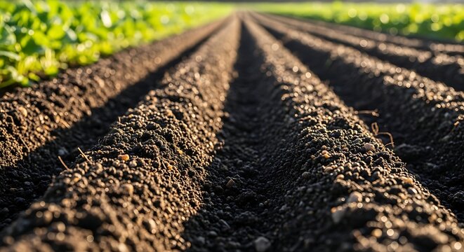 Close-up of fertile soil in farmland.
