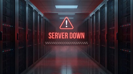 Obraz premium Server room with red warning sign and 