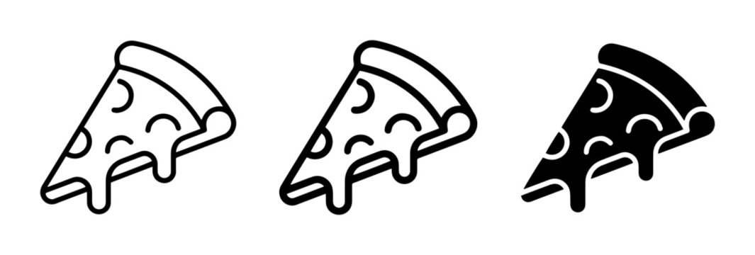 Melting Pizza Slice Icons, Cheesy Food Graphics, Simple Italian Cuisine Vector Art
