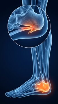 3D Medical Illustration of Human Heel Spur and Plantar Fasciitis Inflammation in the Calcaneus