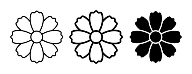 Obraz premium Simple Flower Icons, Vector Graphics, Outline and Silhouette Designs