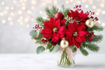 Obraz premium Christmas poinsettia arrangement in glass vase