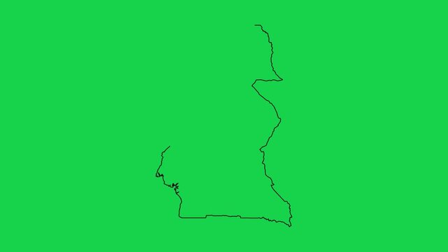 Animation of Cameroon map outline drawing on green screen background for video production.