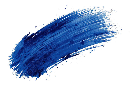 Wide curved blue paint brush stroke with scattered splatters