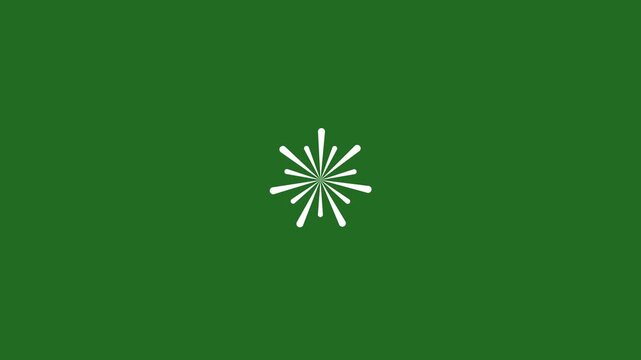 Circle burst white line shape, pop-up motion graphics with shiny circle ring highlights, blast on green screen background, firework burst line animation, chroma key overlay, 4k explosion animation