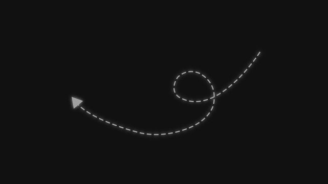 Animated hand-drawn arrow path with loop motion on black background