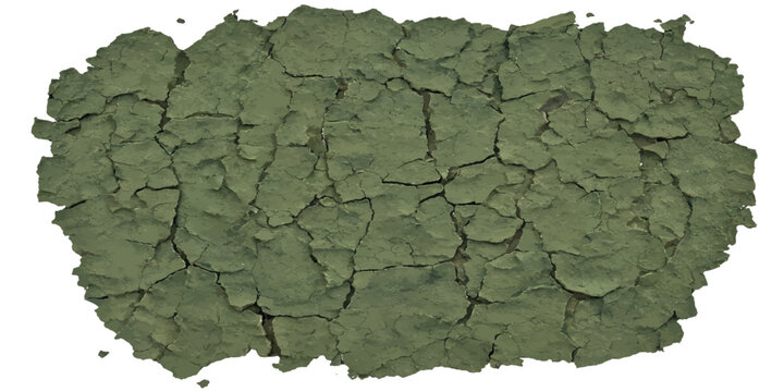 Olive green dried cracked mud texture isolated with isolated fissures background weathered fragment structure landscape environment hardened topography sediment