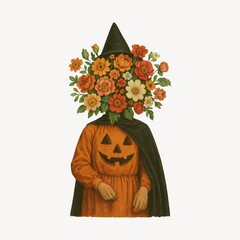 Obraz premium Whimsical floral pumpkin head