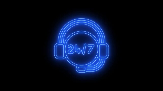 24/7 customer support neon sign animation for business communication