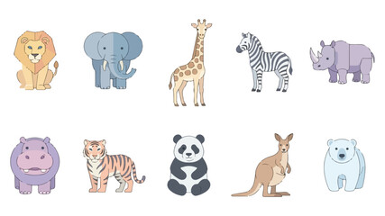 Obraz premium Modern Flat Vector Wild Animals Collection