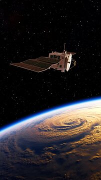 3D animation of a satellite deploying solar panels in Earth orbit. Cinematic view of spacecraft activating its power system above the planet with realistic space environment.