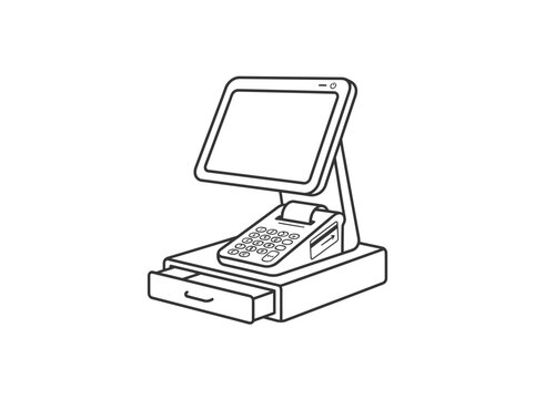 Electronic cash register with touchscreen and receipt printer for retail transactions