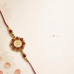 Fototapeta premium Elegant Raksha Bandhan Rakhi with Traditional Indian Elements and Copy Space