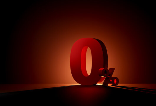 Red 3D Zero Percent Symbol on Dark Background with Copy Space
