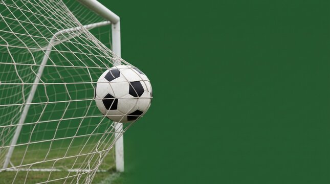 Soccer Ball Hitting the Back of Net Goal Concept with Copy Space