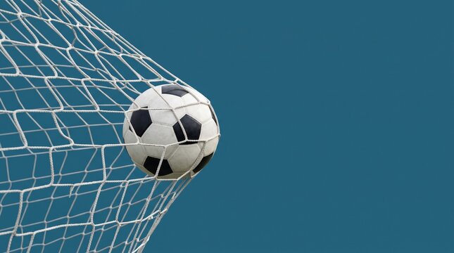 Soccer Ball Hitting the Back of Net Goal Concept with Copy Space