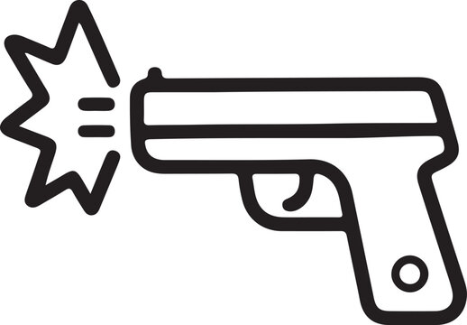 Simple handgun icon with muzzle flash sign, shooting