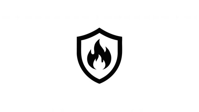 Shield icon with flame symbol representing fire protection safety and security concept
