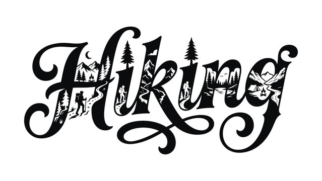 Decorative hiking calligraphy with landscape