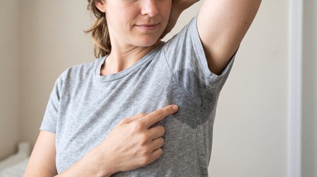 Close Up of Sweaty Armpit with Large Wet Stain on Shirt Excess Perspiration