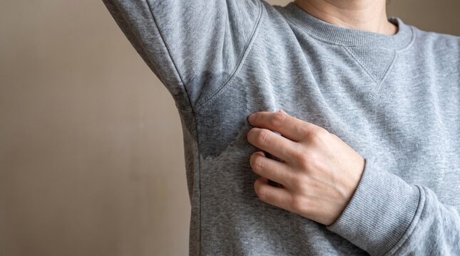 Close Up of Sweaty Armpit with Large Wet Stain on Shirt Excess Perspiration