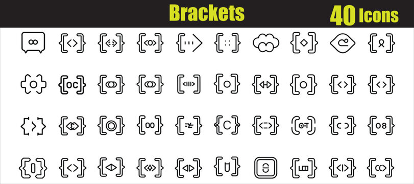 Brackets Icon Set &ndash; Code Symbols Line Vector Icons