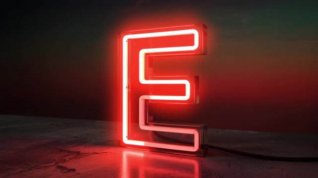 Glowing red neon letter e sign with dynamic light animation 4K Ai HD high quality video.