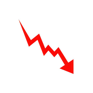 A red arrow pointing downwards in a zigzag pattern isolated on transparent background