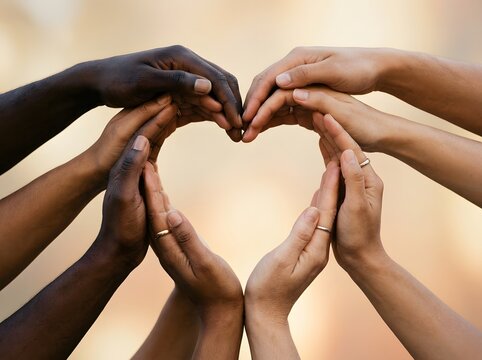 Diverse hands forming a heart shape symbolizing unity freedom and lifestyle