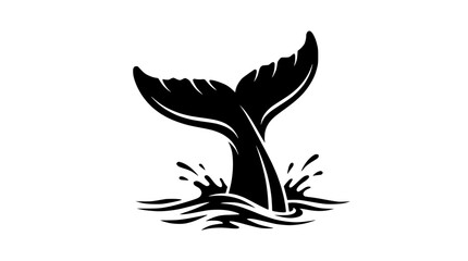 Fototapeta premium Black whale tail splashing water, isolated on white background, marine mammal icon