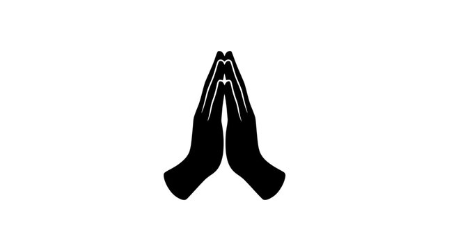 Black silhouette praying hands icon on white background