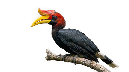 Obraz premium Rufousheaded hornbill perched on a branch isolated on transparent background
