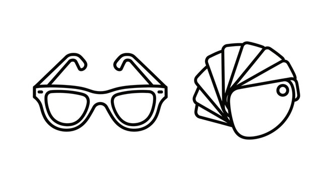 Minimalist outline icons of eyewear and color swatch fan deck for design and vision correction concepts with eyeglasses optometry spectacles creative illustration minimalist selection