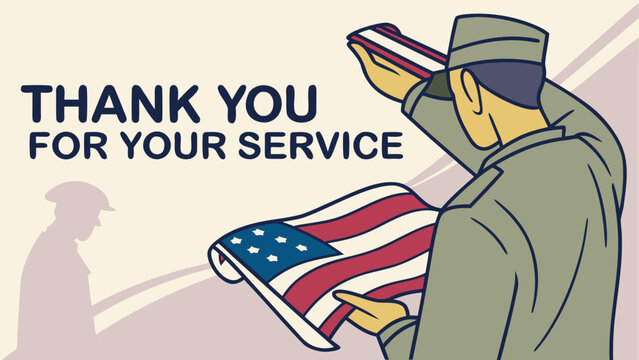 Veteran holding folded national flag with thank you for your service message honoring military service and appreciation
