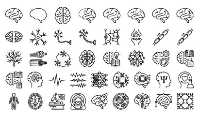Obraz premium Modern Brain and Neuron Structures Thin Line Icon Collection