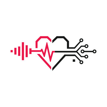Minimalist geometric heart heartbeat pulse audio wave tech circuit logo