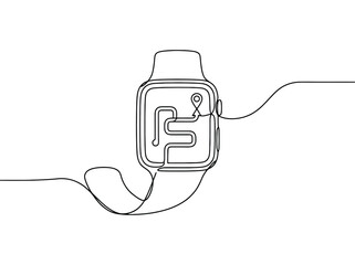 Obraz premium Smartwatch with pin and map route visualized with minimalist continuous line art drawing