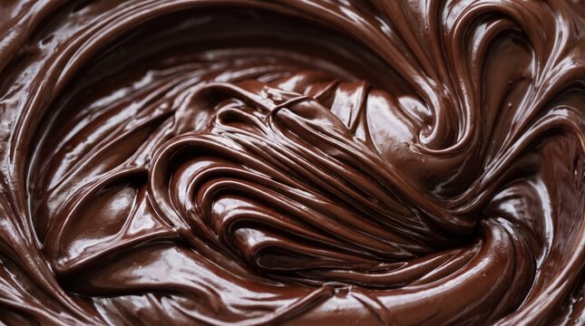 Dark red and black liquid chocolate swirl pattern with smooth glossy texture background